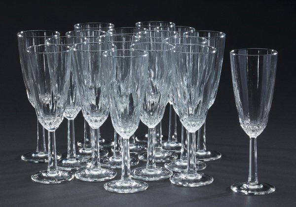 Set of 17 etched crystal champagne flutes (1 of 1)