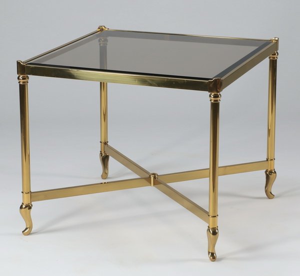 Moderne brass & glass side table, 27"sq. (1 of 1)