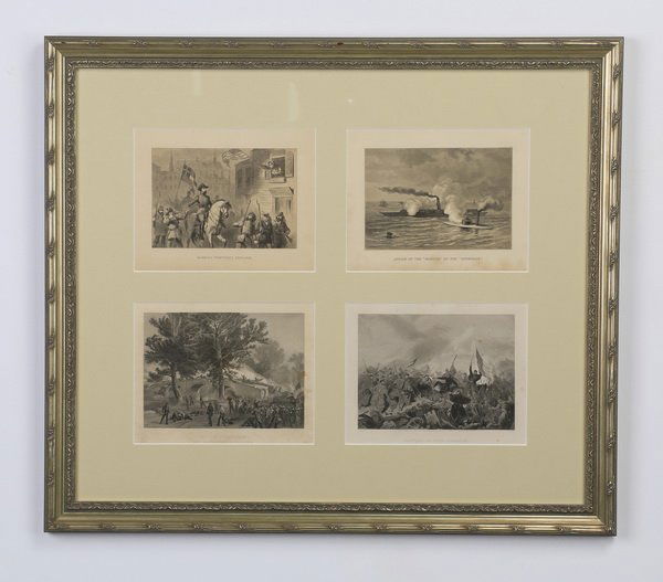 Framed etchings of Civil War scenes, 27"w (1 of 6)