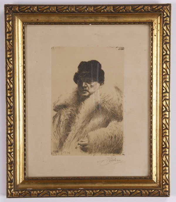 Anders Zorn self portrait etching on paper, signed (1 of 3)