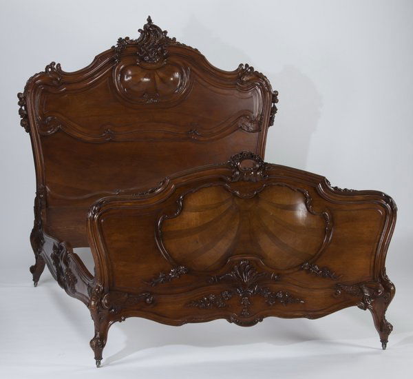 19th c. French Rococo style carved walnut bed (1 of 6)