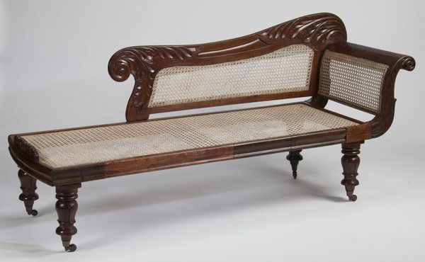 West Indies style mahogany & cane chaise longue, 77"l (1 of 3)