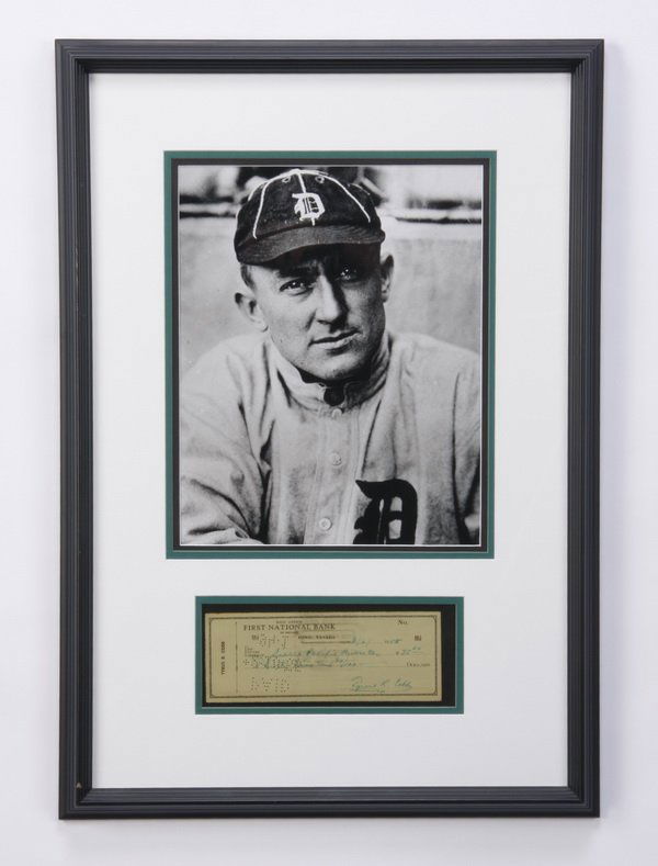 Framed Ty Cobb photo and signed personal check (1 of 2)