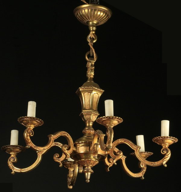Early 20th c. Continental gilt bronze chandelier (1 of 2)