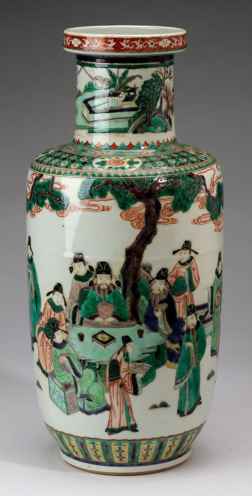 Chinese rouleau vase w/ court officials, 17"h (1 of 6)