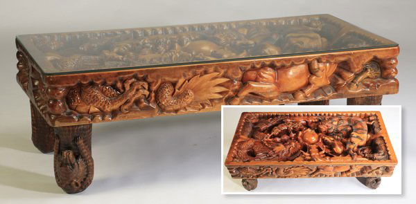 Carved Chinese zodiac table, 59" long (1 of 7)
