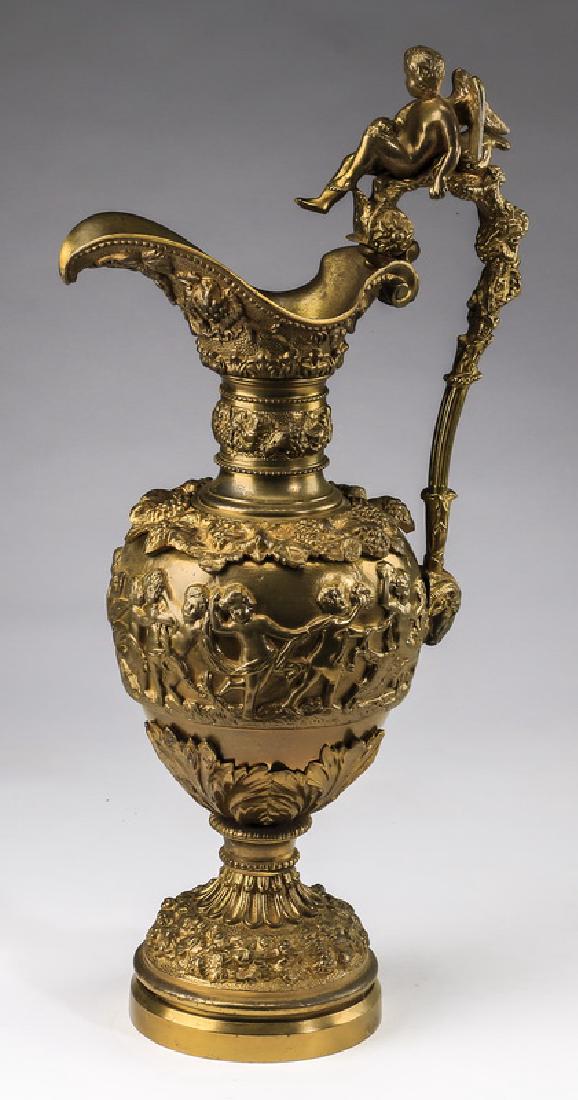 Grand Tour style gilt bronze ewer w/putti, 19th c.