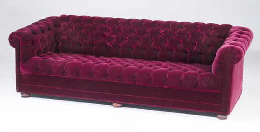 Chesterfield Style Sofa In Raspberry Velvet 87 L