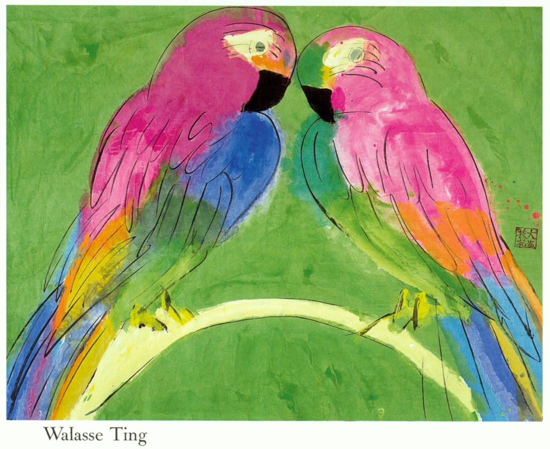 Walasse Ting - 2 Parrots - 1990 Offset Lithograph 45" x 55"