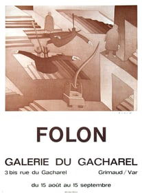 Jean-Michel Folon - Galerie Du Cacharel - 1972 Lithograph 30.25" x 22"