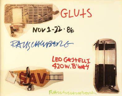 Robert Rauschenberg - Gluts - 1986 Offset Lithograph - SIGNED 22.5" x 28.5": "Gluts" by Robert Rauschenberg, 1986 Signed Offset Lithograph. Paper size is 22.5 x 28.5 inches, with an image size of 22.5 x 28.5 inches. The Offset Lithograph is from an edition size of 500 and is n