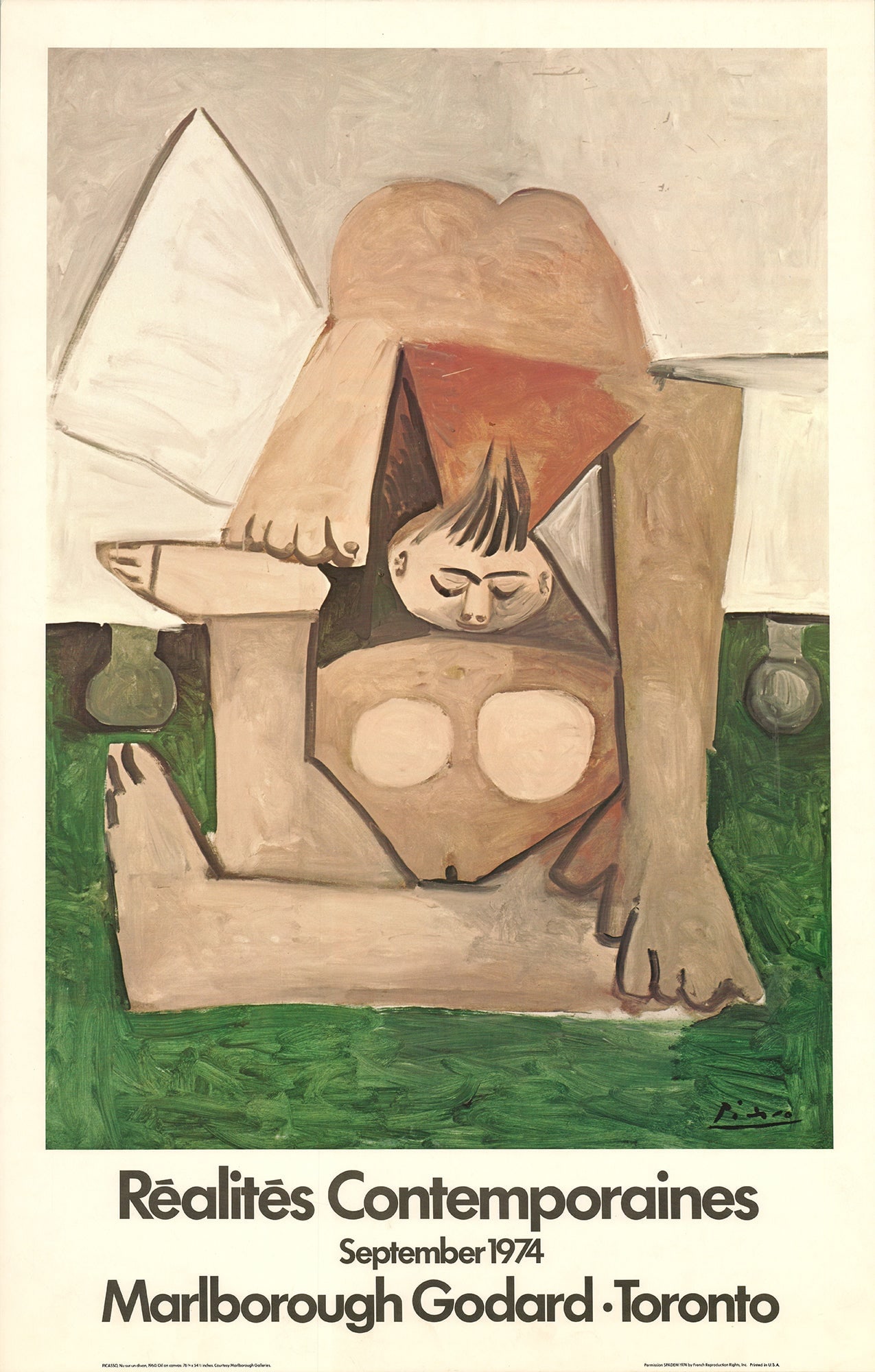 Pablo Picasso - Nude on a Sofa - 1974 Offset Lithograph 28" x 18": "Nude on a Sofa" by Pablo Picasso, 1974 Unsigned Offset Lithograph. Paper size is 28 x 18 inches, with an image size of 22.5 x 16 inches. The Offset Lithograph is from an unknown edition size. and is