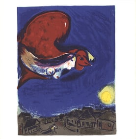 Marc Chagall - La femme au coq rouge - 1964 Lithograph 11" x 11"