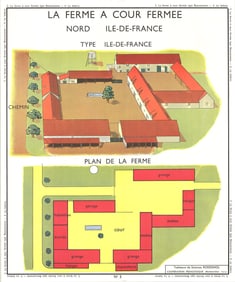 Emile Deyrolle - La Ferme A Cour Fermee - 1960 Offset Lithograph 35.5" x 29.5"