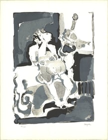 Paul Rebeyrolle - Nu Assis (Seated Nude) - 1960 Lithograph - SIGNED 26" x 20"