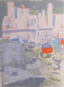 Paul Guiramand - View of Brooklyn Bridge - 1964 Lithograph 10" x 7.5"