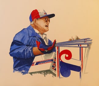 Dwight Baird - Hats, Bats, Balls, Souvenirs! - 1992 Watercolor - SIGNED 24" x 24"