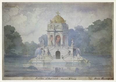 Emmanuel Brune - Pavillion D'agrement sur un Etang - 1989 Offset Lithograph 19.25" x 27.25"
