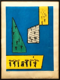 Tokio Mayashita - Rainy Street - 1970 Woodblock - SIGNED 27" x 19.75"
