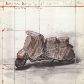 Javacheff Christo - Wrapped Vespa - 2006 Mixed Media - SIGNED 12" x 12"