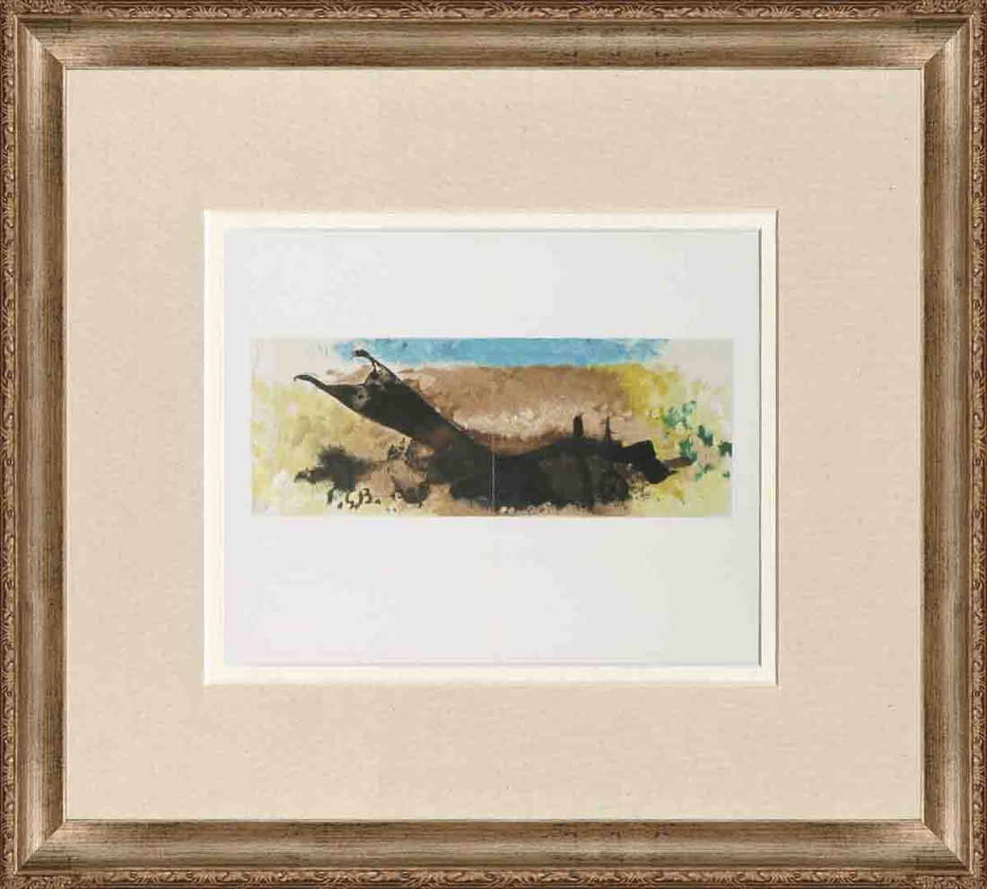 Georges Braque - Bord de Mer - 1960 Lithograph 15" x 22": "Bord de Mer" by Georges Braque, 1960 Unsigned Framed Lithograph. Paper size is 15 x 22 inches, with an image size of 6 x 19.75 inches. The Framed Lithograph is from an unknown edition size. and is cu