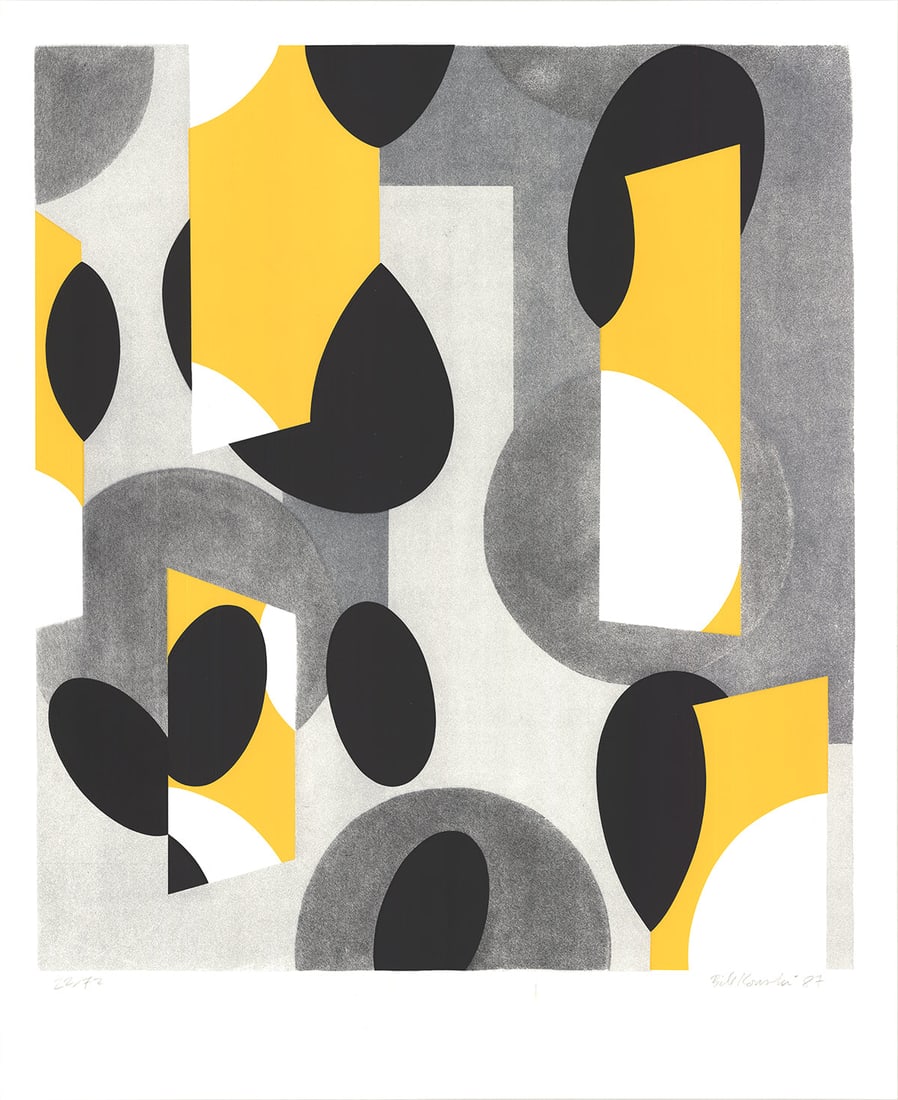 Bill Komoski - Community Holiday Festival - 1987 Serigraph - SIGNED 41.5" x 34": "Community Holiday Festival" by Bill Komoski, 1987 Signed Serigraph. Paper size is 41.5 x 34 inches, with an image size of 41.5 x 34 inches. The Serigraph is from an edition size of 72 and is not fram