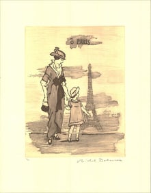 Michel Delacroix - Eiffel Tower - 1985 Etching - SIGNED 17.25" x 13.5"