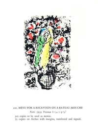 Marc Chagall - Menu Pour Reception sur le Bateau-Mouche - 1963 Offset Lithograph 12.5" x 9.75"