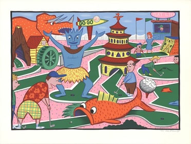 Rodney Greenblat - Mini golf Circus - 1988 Serigraph - SIGNED 32" x 42.5"