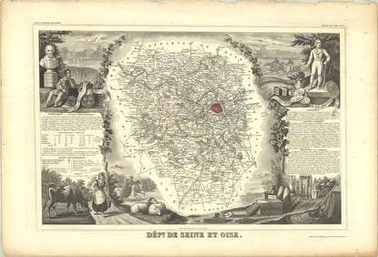Victor Levasseur - Department of Seine and Oise - 1846 Lithograph 14" x 21"