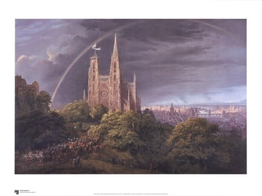 Karl Friedrich Schinkel - Mittelalterliche Stadt an eniem Fluss - Offset Lithograph 23.75" x 31.5"