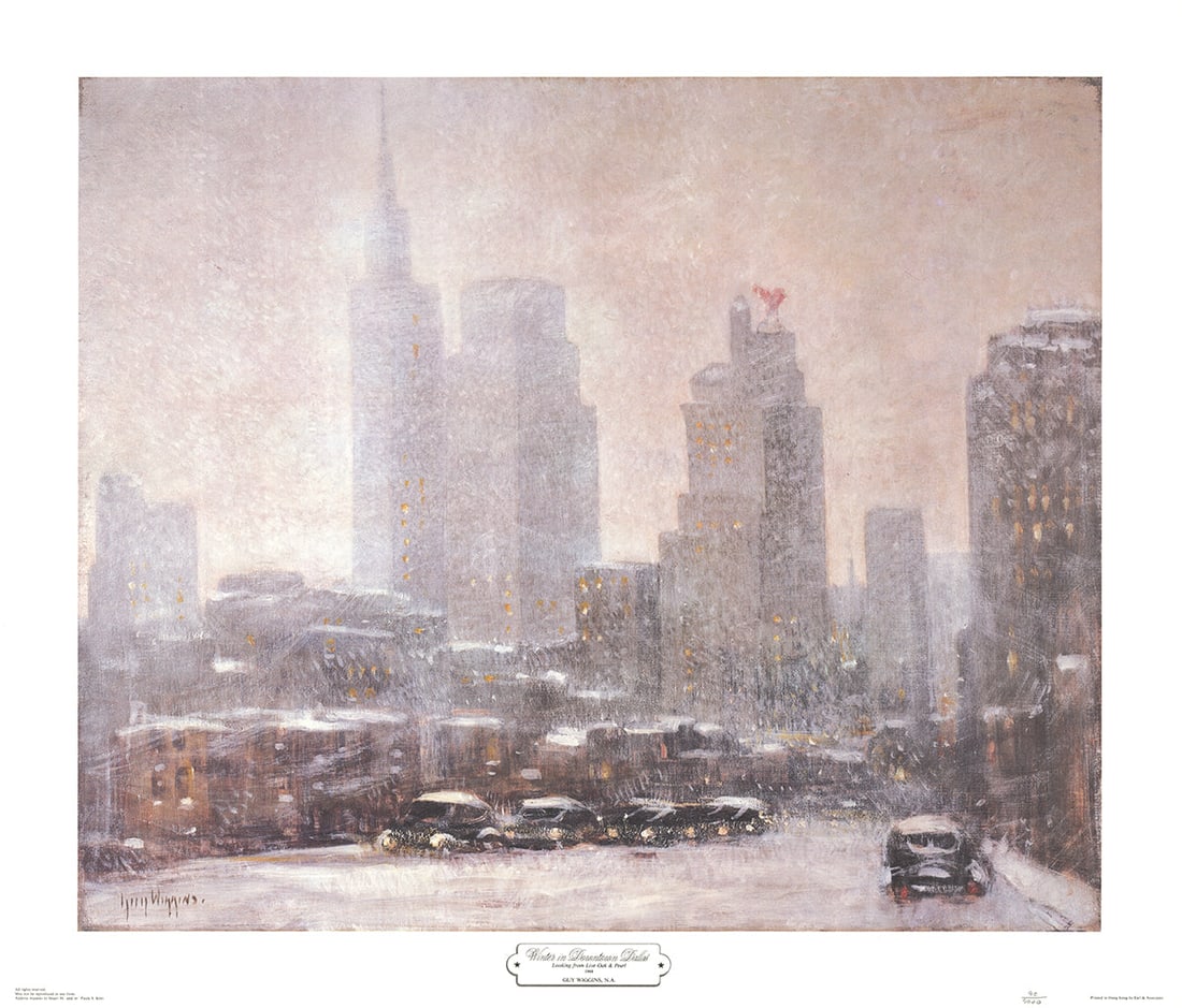 Guy Wiggins - Winter in Downtown Dallas - 1989 Offset Lithograph 26" x 30.25" (1 of 1)