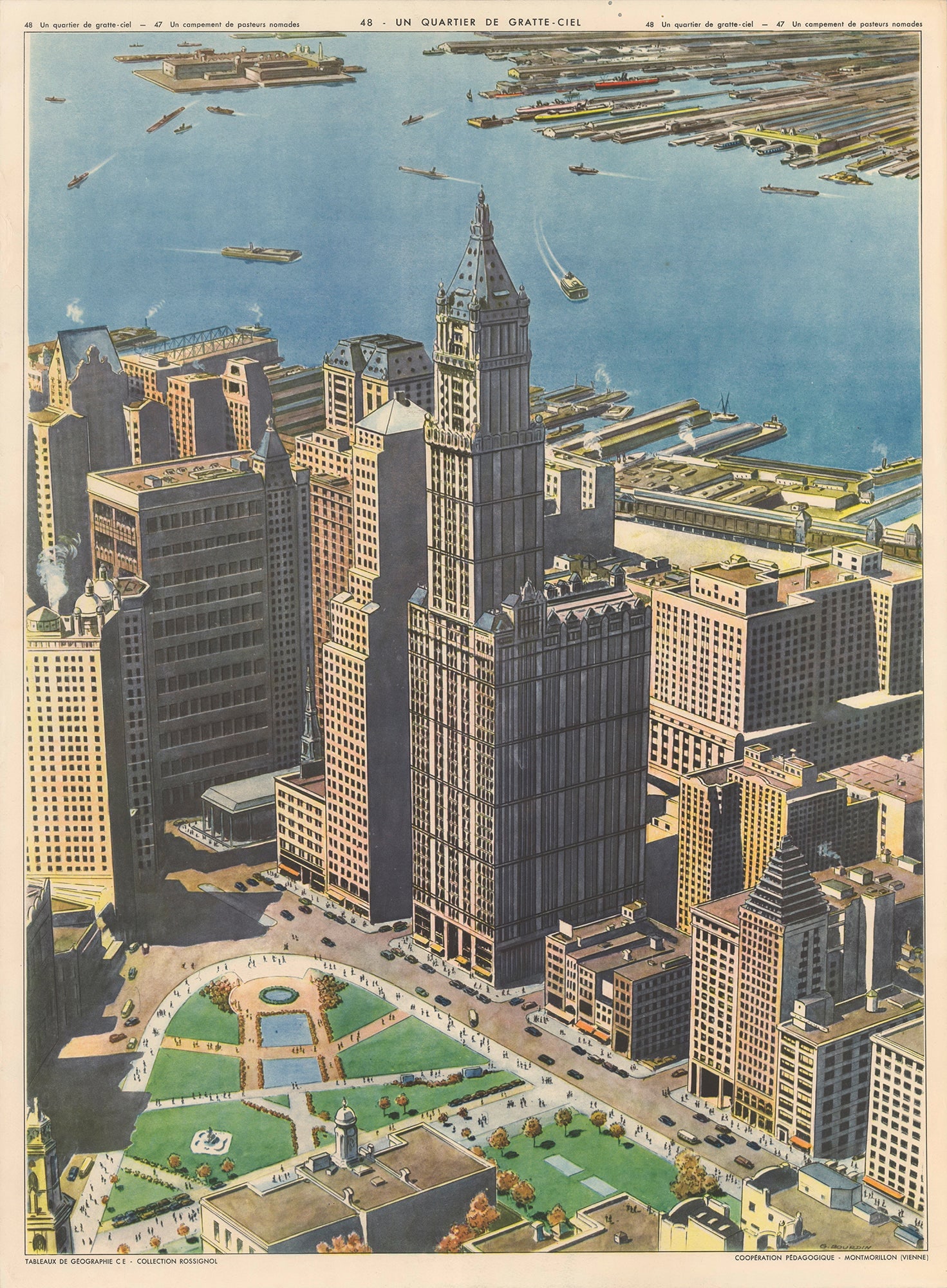 Emile Deyrolle - A Skyscraper District - 1940 Poster - Modernism, Vintage (1 of 4)