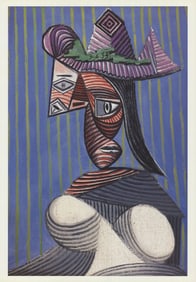 Pablo Picasso - Bust of a Woman Wearing a Striped Hat - 1993 Poster - cubism, Vintage