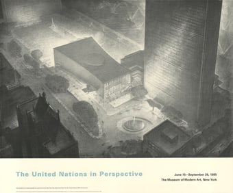 Hugh Ferriss - United Nations Headquarters, New York, Aerial Perspective from the Southwest - 1995