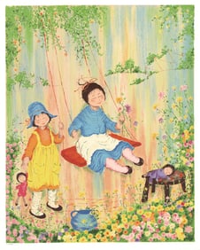 Pierre Levasseur - Children Playing on a Swing - 1979 Print - Contemporary, Vintage