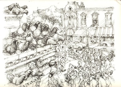 Max Schweber - Pigeon Shoot - 1985 Print - Contemporary, Vintage