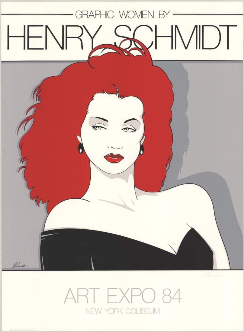 Signed Schmidt Graphic Women, Art Expo Serigraph: Reference #: ULCB0942-B Artist Name: Schmidt, Henry Title: Graphic Women, Art Expo Medium: Serigraph Edition Size: Unknown Year: 1984 Framed: No Paper Size: 30 x 22 inches Image Size: 21.25 x 22 inche