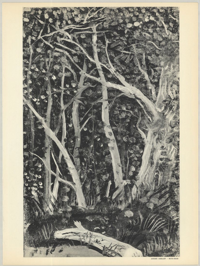 Andre Derain - Sous-Bois - 1953: Reference #: ULCB0722 Artist Name: Derain, Andre Title: Sous-Bois Medium: Offset Lithograph Edition Size: Unknown Year: 1953 Framed: No Paper Size: 14 x 10.5 inches Image Size: 13.25 x 8.25 inches Con