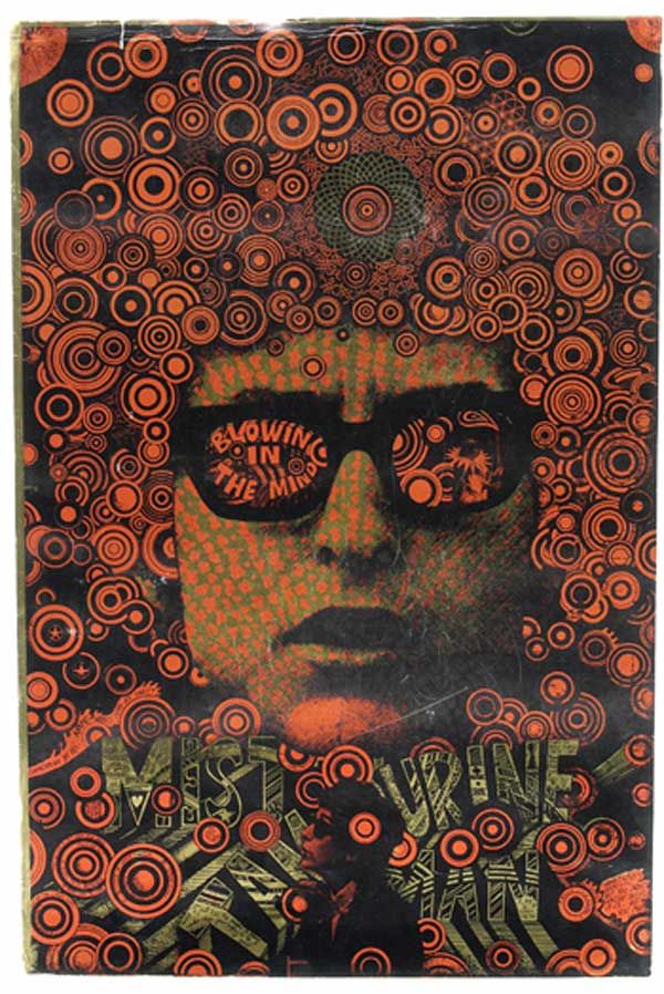 2 - Martin Sharp Bob Dylan poster, 1967 - NO RESERVE: Martin Sharp Bob Dylan 'Blowing In the Mind / Mr. Tambourine Man' gold and orange f