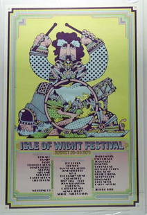 14 - Isle of Wight Festival poster, 1970: Isle of Wight Festival poster, 1970 A concert poster Isle Of Wight Festival, 26th-30th August 1970, featuring The Doors, The Who, Jimi Hendrix, and others. Design by Dave Roe. Measures approx 30 x