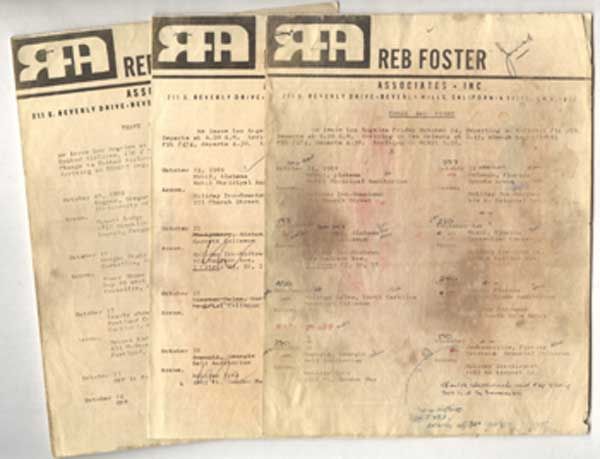 18 - Concert itinerary for 'Three Dog Night': Concert itineraries for the band Three Dog Night (x3) Three original mim