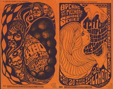 20 - The Who / Hendrix handbill and postcard: Bill Graham Presents uncut handbill / postcard Fillmore Summer Series featuring The Who and JHE 16th-17th, 20th-25th June, 1969 Artists Bonnie McLean and Charles Seeley, BG #68 and 69. Upon