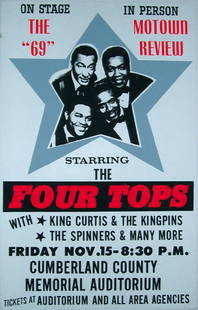 1†: Motown Review boxing style poster, 1969: †Motown Review boxing style poster, 1969 The bill is advertised as Starring The Four Tops, with King Curtis & the Kingpins, The Spinners & many more at Cumberland County Memorial Auditorium on