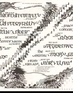11*: 1968 Doors / Pink Floyd Seattle psychedelic ad: 1968 Seattle psychedelic rock concert advertisement including Iron Butterfly, Butterfield Blues Band, The Doors, Pink Floyd and Steppenwolf Listing performances at the Eagle Auditorium, artwork by