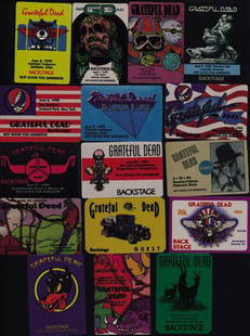 15†: Grateful Dead Backstage pass collection: †Grateful Dead Backstage pass collection A superb collection of backstage passes featuring fantastic artwork (some multiples), from 1979 - 1993. (Approx. 106 in total) The symbols used