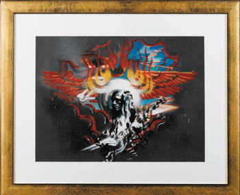 Grateful Dead Winged Eyeball artwork, Rick Griffin: Winged Eyeball Artwork Rick Griffin Fiery red winged Eyeball with guitar legend, the late John Cippolina (Quicksilver Messenger Service) set in clouds with lightning flash and flames in red and