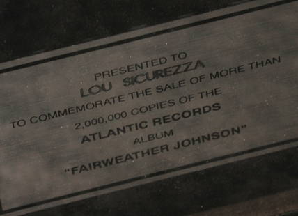 Hootie & Blow Fish: RIAA Award: Hootie & Blow Fish: ‘Fairweather Johnson’ Silver LP Award RIAA presented to Lou Sicurezza