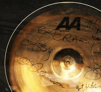 Black Sabbath: signed symbol mounted in display case: Black Sabbath signed symbol mounted in display case, dedicated and signed in black marker by Ozzy Osbourne, Bill Ward, Tony Iommi and Geezer Butler with inscription 'Be Crazy', dated 6/2/05, mounted