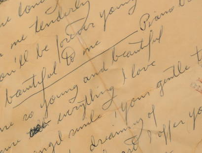 Elvis Presley: handwritten lyrics for ‘Young &: Elvis Presley: handwritten lyrics for ‘Young & Beautiful’, 1958 from the movie soundtrack to 'Jailhouse Rock' Lyrics paper measures 30.5cm x 20.5cm Frame measures 53cm x 83.5cm